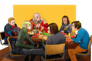 Thunderbolts Team Eating After The Win (1400x1050) Resolution Wallpaper