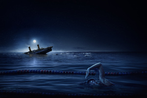 Titanic Ship Alongside Swimmer (3840x2400) Resolution Wallpaper