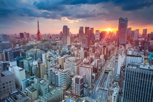 Tokyo Skycrapper Building Sunset Cityscape (2048x1152) Resolution Wallpaper