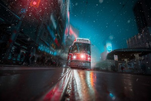 Toronto Tram Vehicle City Night Lights