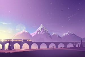 Train Mountains Illustration Minimalistic