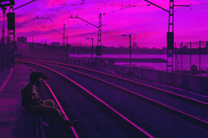 Train Station Synthwave (1280x1024) Resolution Wallpaper