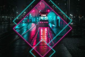 Tram City Night Life Wallpaper