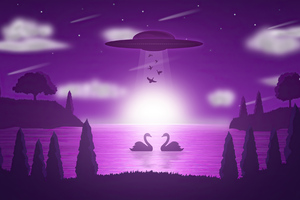 Ufo Swan Illustration (2560x1024) Resolution Wallpaper