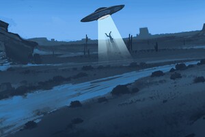 UFO Throwing Man Artwork (1920x1080) Resolution Wallpaper