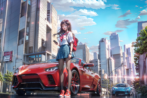 Urban Day Anime School Girl Sneakers With Cars 5k