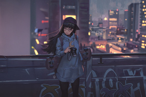 Urban Girl With Skateboard Clicking Photos (1280x1024) Resolution Wallpaper