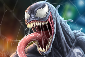 Venom Closeup Face Artwork 4k (1366x768) Resolution Wallpaper