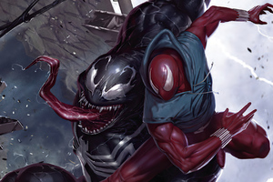 Venom Vs Red Spider Man (1366x768) Resolution Wallpaper