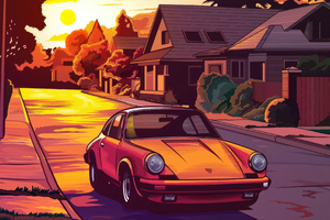 Vintage Porsche Vibing On Street While Sunset (2560x1024) Resolution Wallpaper