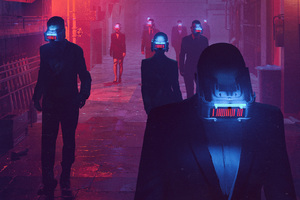 Virtual Reality People Street Scifi Cyberpunk Wallpaper