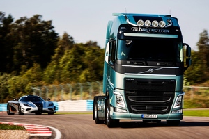 Volvo Truck And Car (2560x1024) Resolution Wallpaper