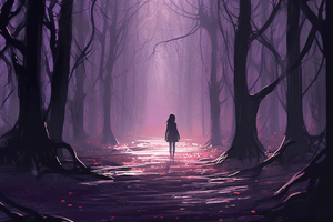 Walking Alone In Forest Wallpaper