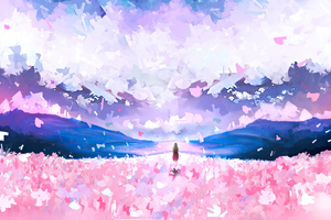 Walking In Flowers Field 4k (2048x2048) Resolution Wallpaper