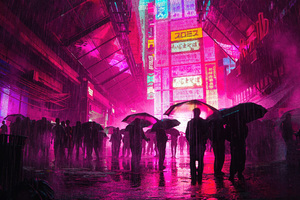 Warm Rain In A Cyberpunk Mood Wallpaper