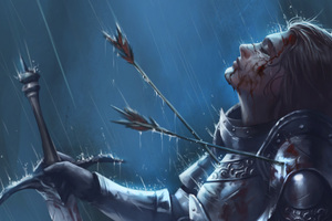 Warrior Girl Killed By Arrow Sword Rain (1600x1200) Resolution Wallpaper