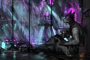 Warrior Scifi Neon Rain City Cyberpunk 4k