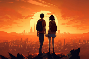 Watching The Sunset Together Wallpaper