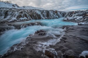 Waterfall Winter Frozen Rock 8k