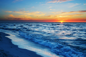 Waves Sea Calm Sunset (1366x768) Resolution Wallpaper