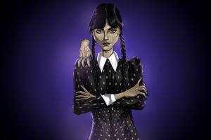Wednesday Addams With Thing (1336x768) Resolution Wallpaper
