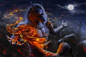 Werewolf Vs Man Flame Night Skull