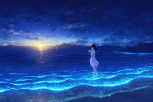Whispers Of The Night Sea Anime Maiden In Moonlight (3840x2400) Resolution Wallpaper