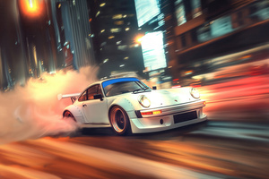 White Porsche Roar On City (1400x900) Resolution Wallpaper