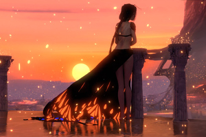Wlop Anime Girl Sunset 4k