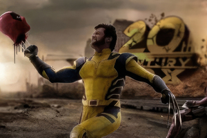 Wolverine Faces Deadpool Slicing Through Chaos Wallpaper