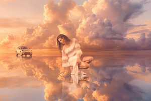 Woman In Golden Cloud Paradise (1024x768) Resolution Wallpaper