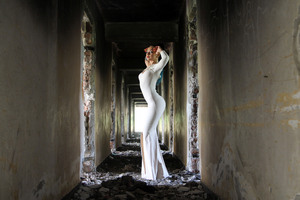 Woman In White Bodycon Maxi Dress