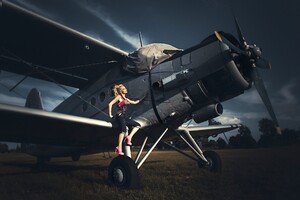 Women With Planes (2048x2048) Resolution Wallpaper