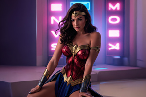 Wonder Woman Amazon Goddess Neon Lights (2048x2048) Resolution Wallpaper