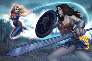 Wonder Woman And Captain Marvel (1920x1080) Resolution Wallpaper
