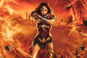 Wonder Woman Embracing The Flames Of Justice Wallpaper