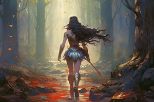 Wonder Woman Walking In The Forest