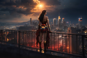 Wonder Woman Watchful Eye Over The City (5120x2880) Resolution Wallpaper
