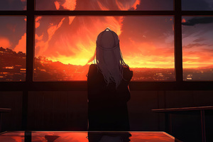 Worlds Beyond Glass Anime Girl Window View Wallpaper