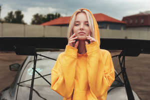 Yellow Hoodie Girl With Nose Ring Wallpaper