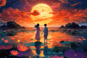 You And Me Watching Sunset 4k Wallpaper