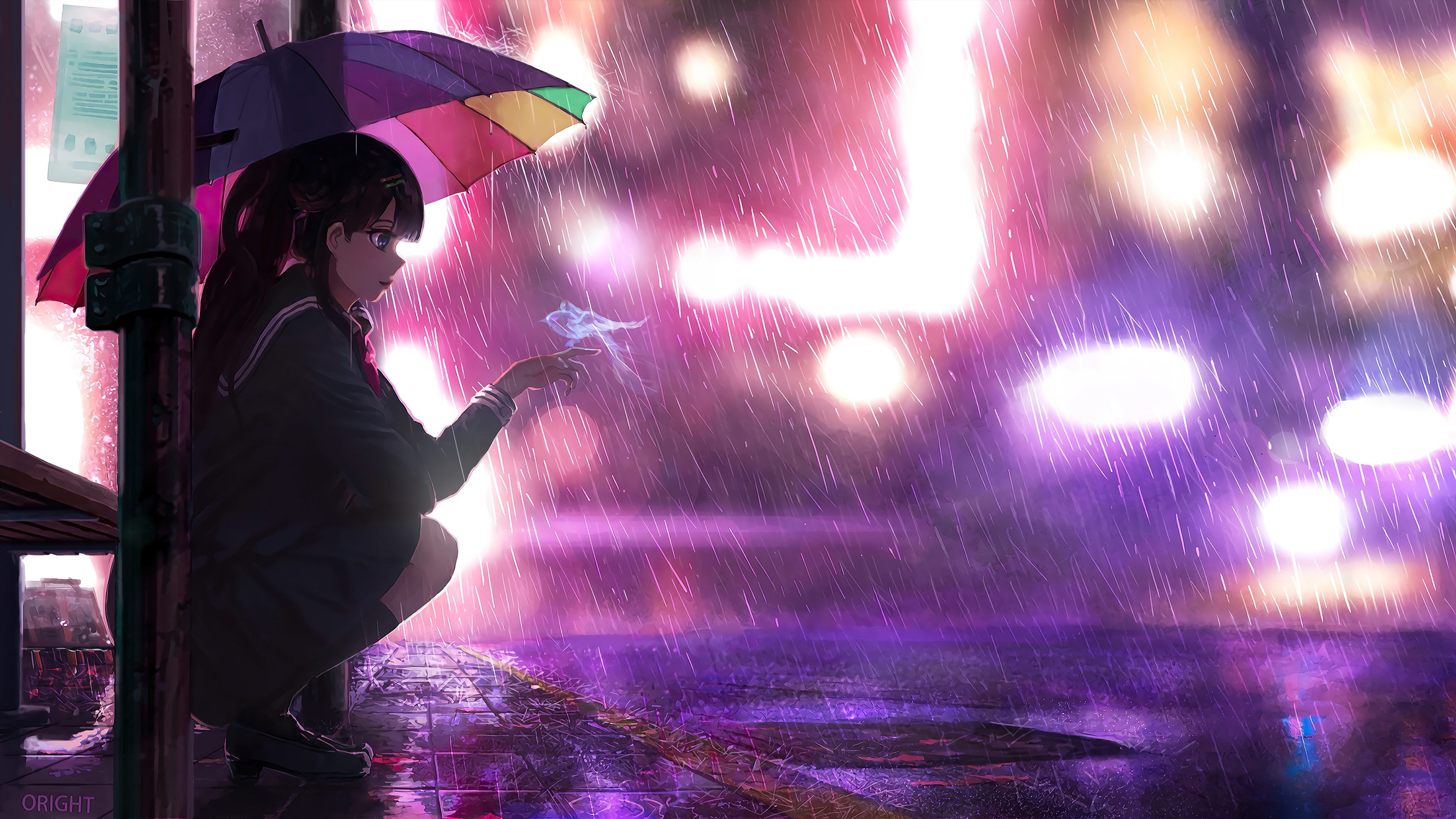 Anime Girl Walking in Rain Hatsune Miku 4K Wallpaper iPhone HD Phone 740i