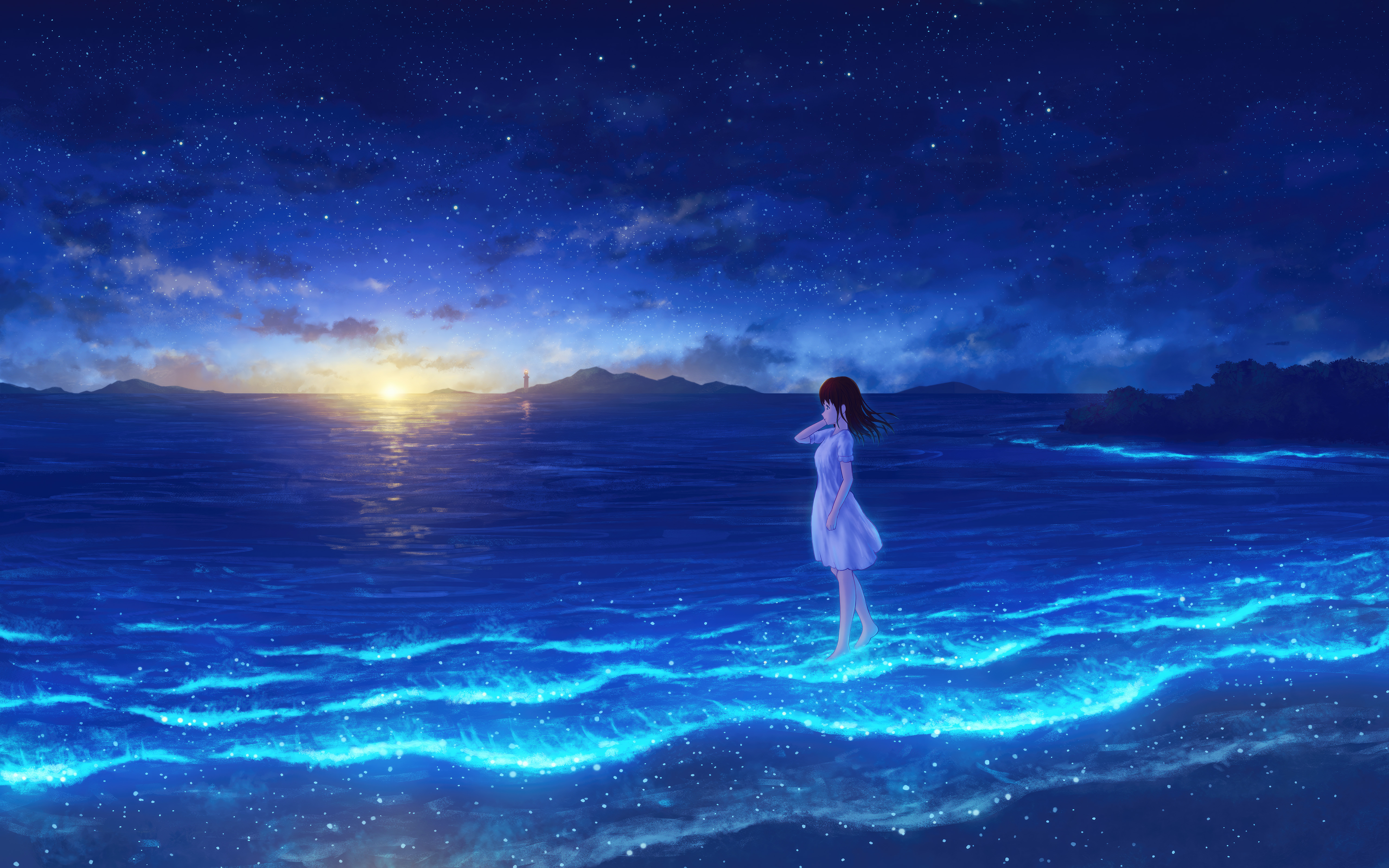 Anime girl standing under moonlight on Craiyon