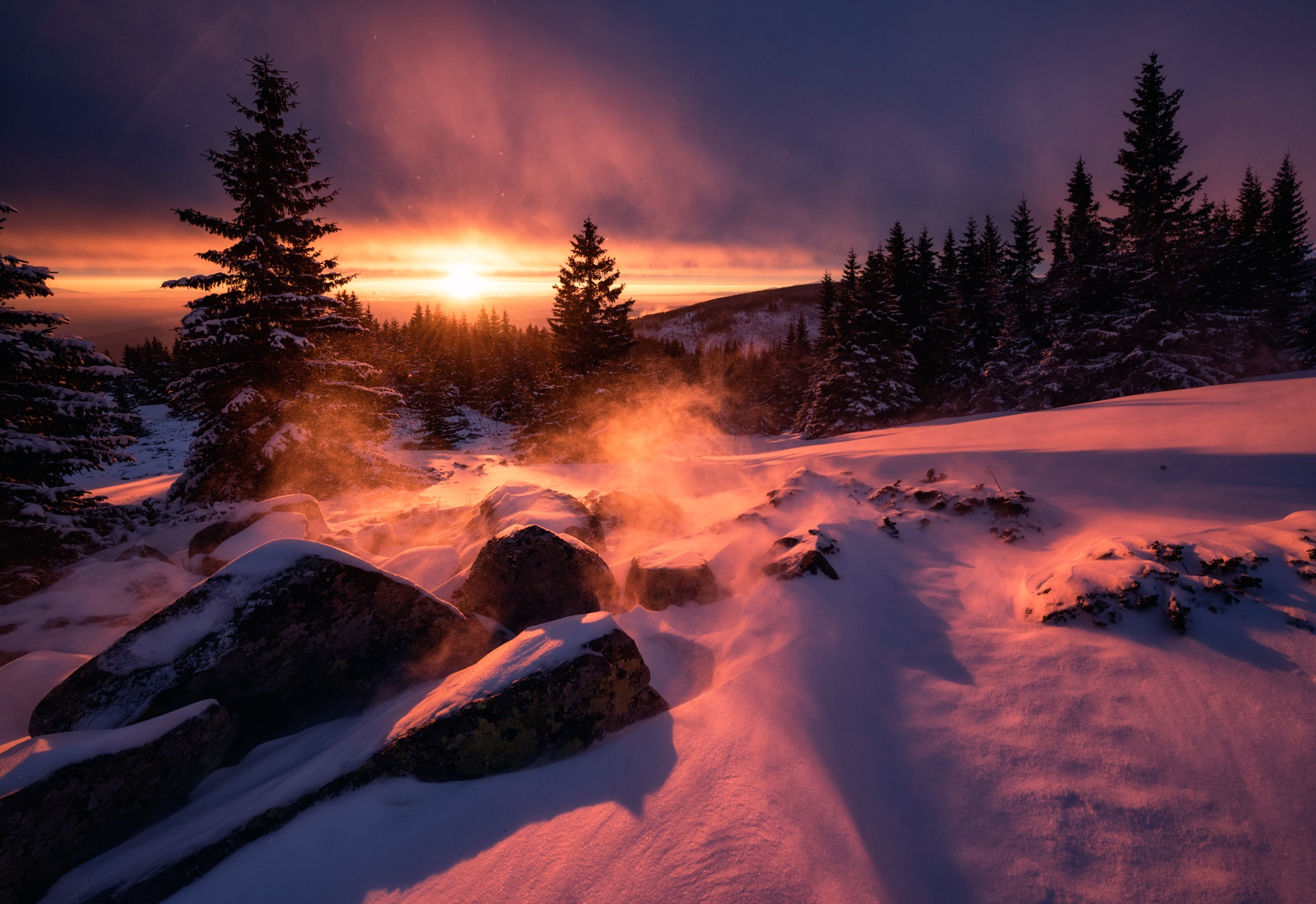 Winter Snow Sunset Wallpaper,Hd Nature Wallpapers,4K Wallpapers,Images