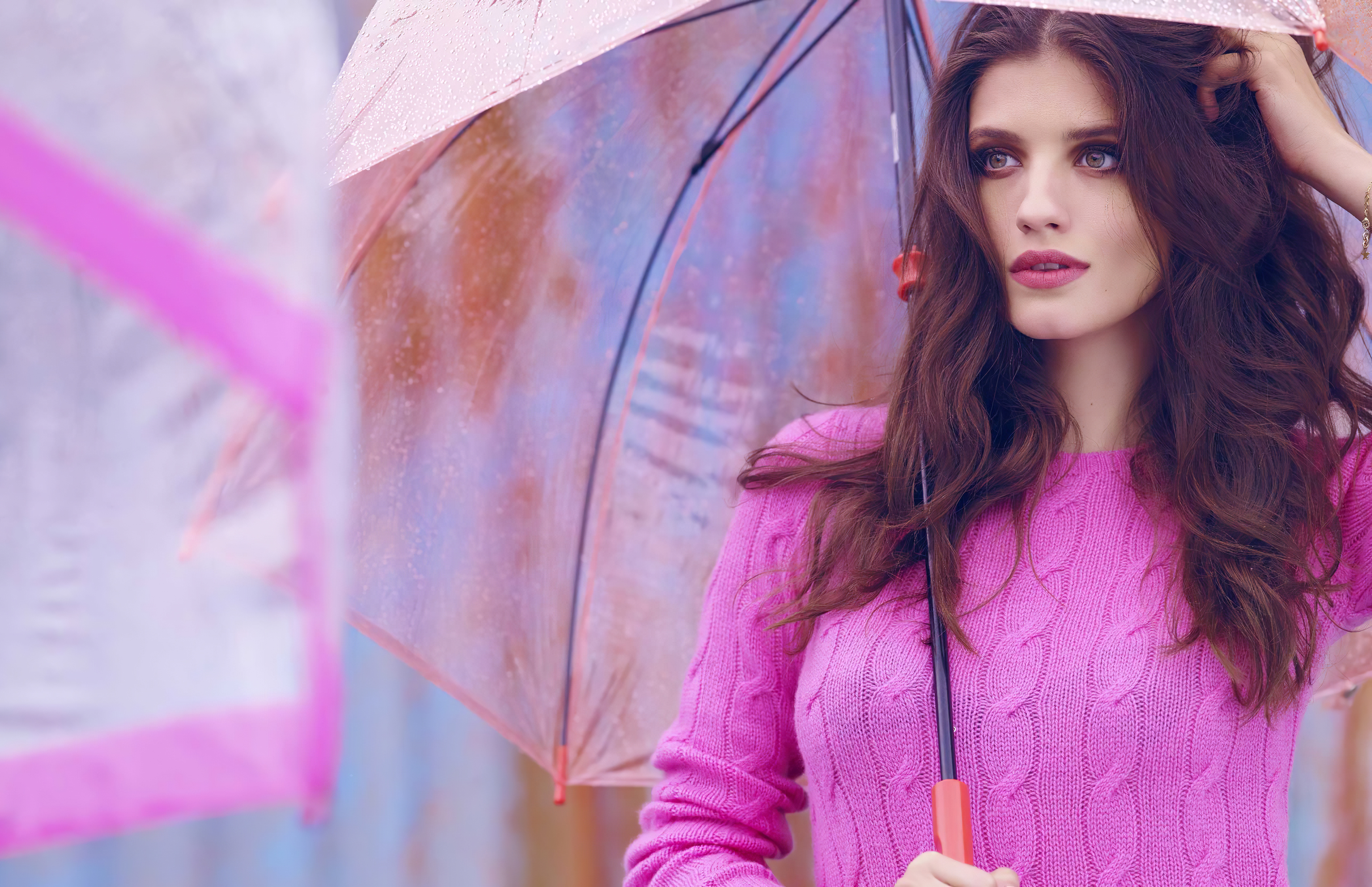 Women Pink Sweater With Umbrella, HD Girls, 4k Wallpapers, Images ...