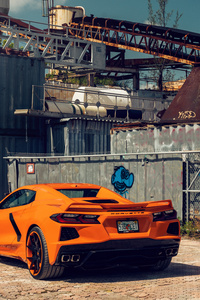 1440x2960 2022 Orange C8 Corvette Miami 8k