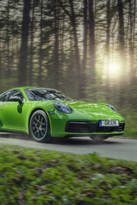 2024 Green Porsche Carrera S (1440x2960) Resolution Wallpaper