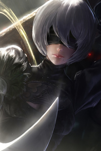 2B Nier Automata 5k Artwork (1125x2436) Resolution Wallpaper