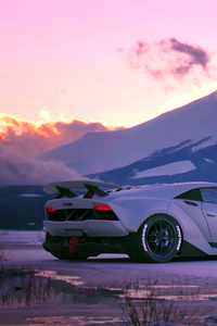 4k Lamborghini White Mountains (640x1136) Resolution Wallpaper