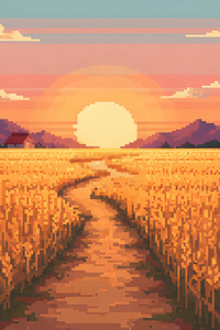 8 Bit Wheat Field Horizon (2160x3840) Resolution Wallpaper